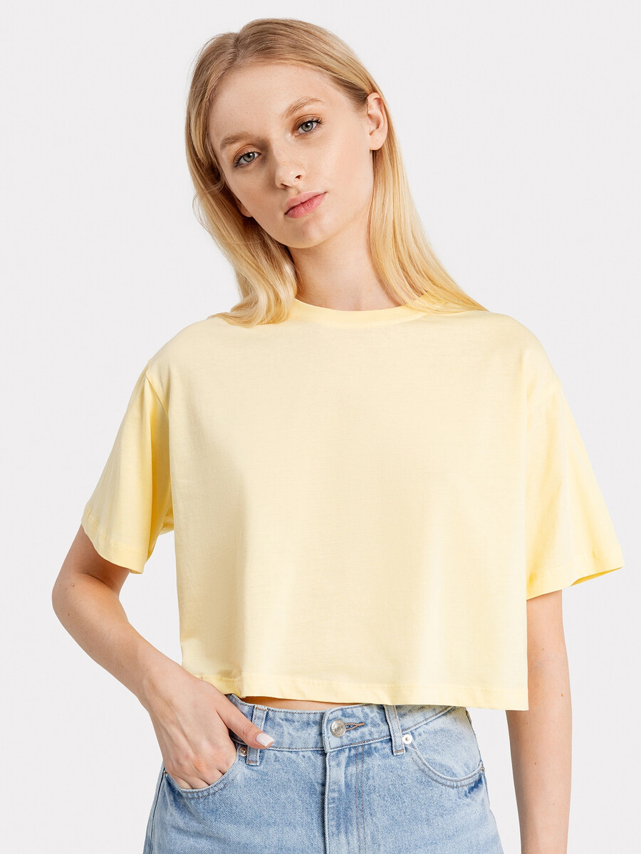 Укороченная футболка оверсайз желтого цвета