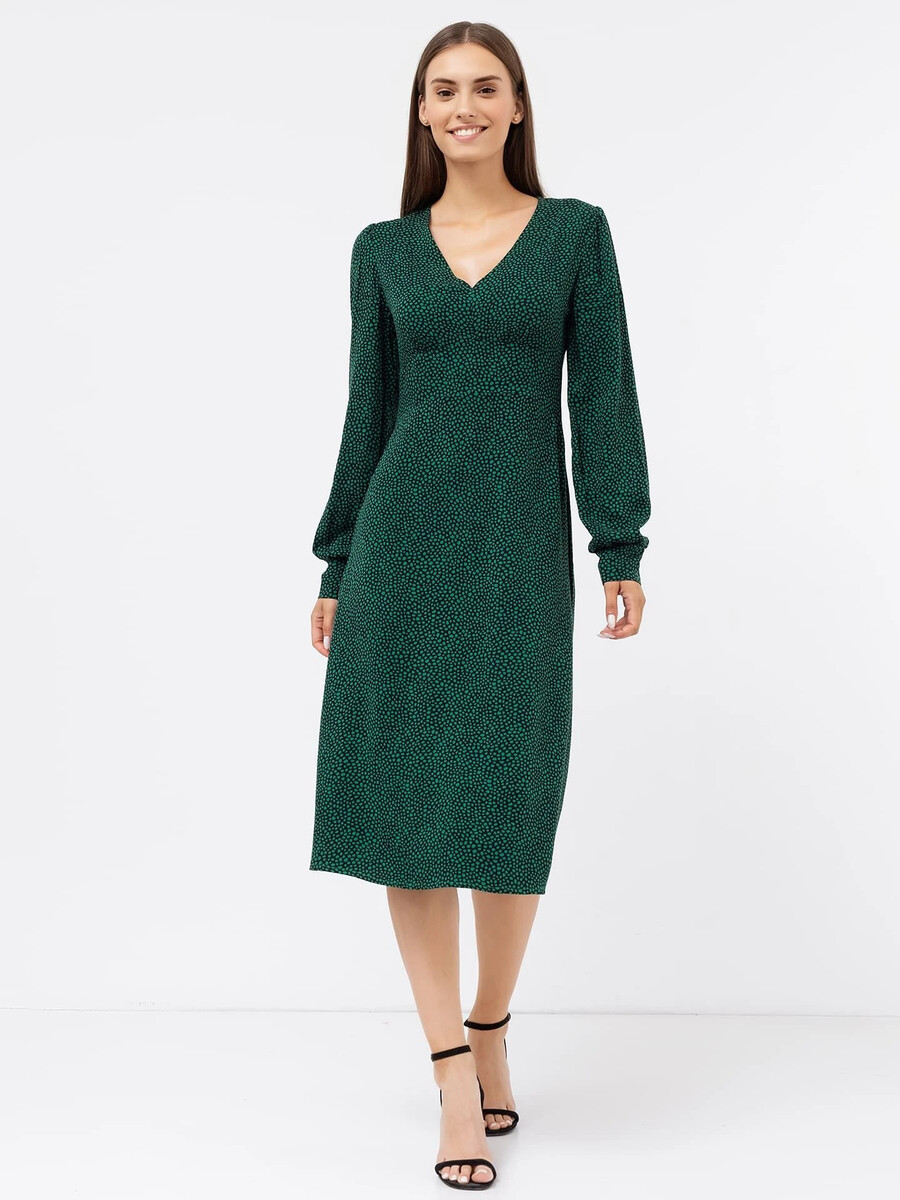 Полуприлегающее платье из вискозы в зеленое пятнышко Mark Formelle