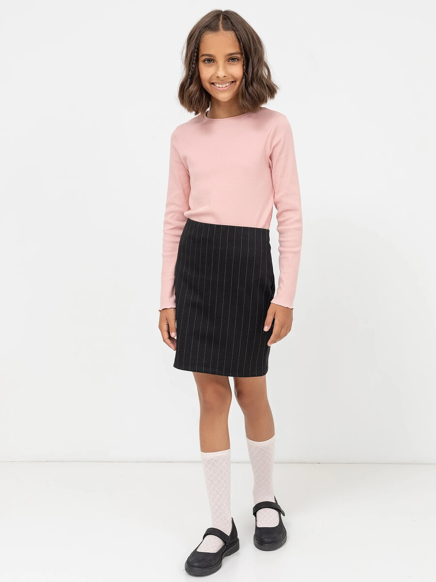 Зауженная юбка-карандаш черного цвета в тонкую полоску для девочек зауженные к низу брюки черного а с темно серую полоску для девочек