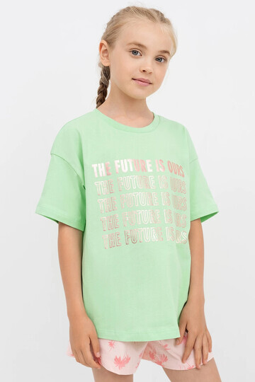 Хлопковая свободная футболка салатового 