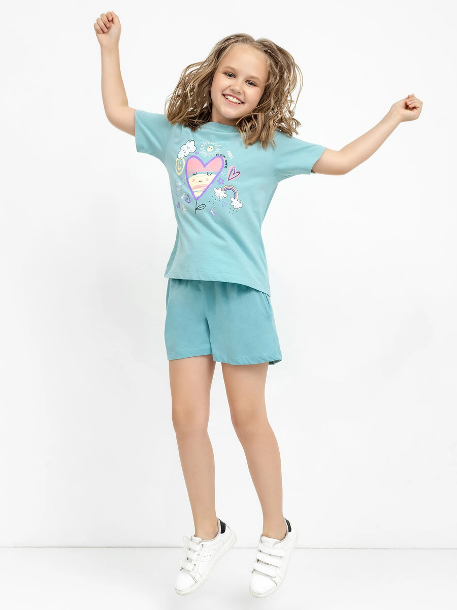 Хлопковые шорты мини в мятном цвете для девочек