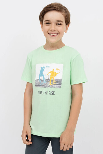 Хлопковая футболка салатового цвета с кр