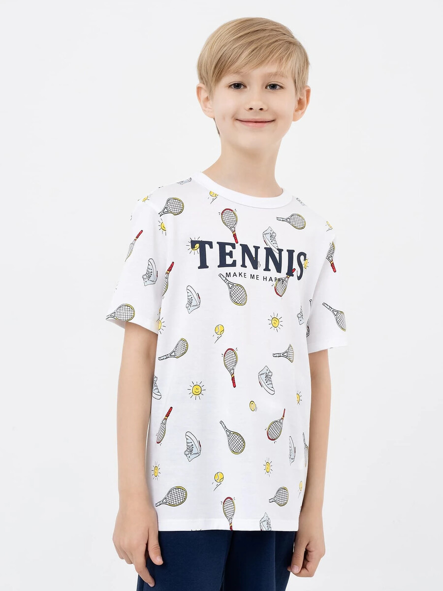 фото Хлопковая футболка в белом цвете с теннисным принтом mark formelle