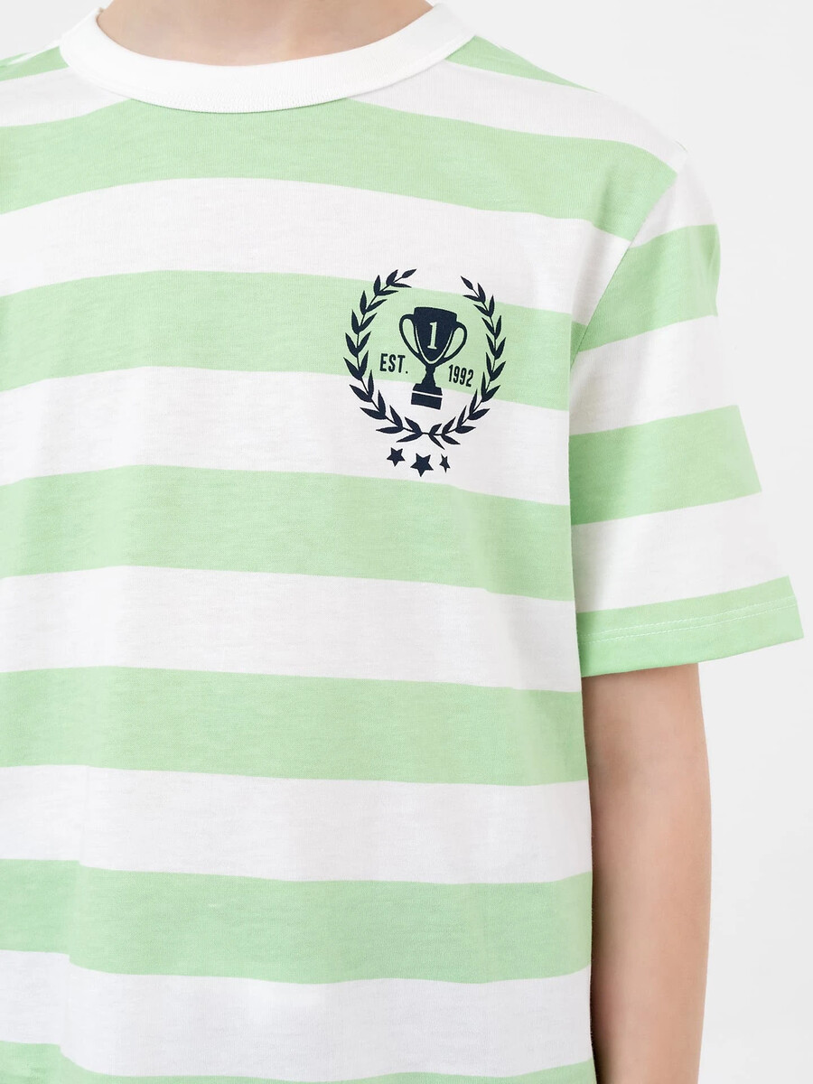 фото Хлопковая футболка в широкую полоску с теннисным принтом mark formelle