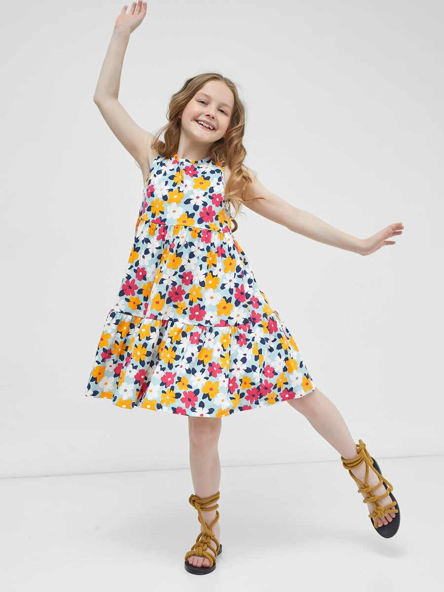 Хлопковое многоярусное платье для девочек многоярусное платье силуэта оверсайз малинового а для девочек