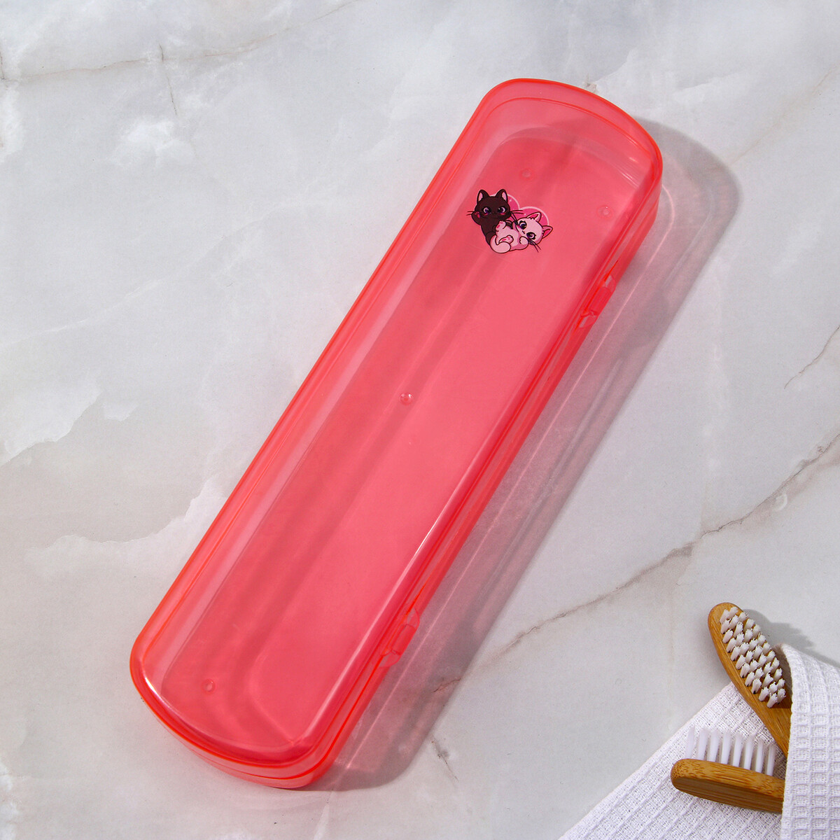 Футляр для зубной щетки и пасты, розовый , 21 х 5,5 см выдавливатель для зубной пасты на клейкой ленте доляна 5 5×6×9 см