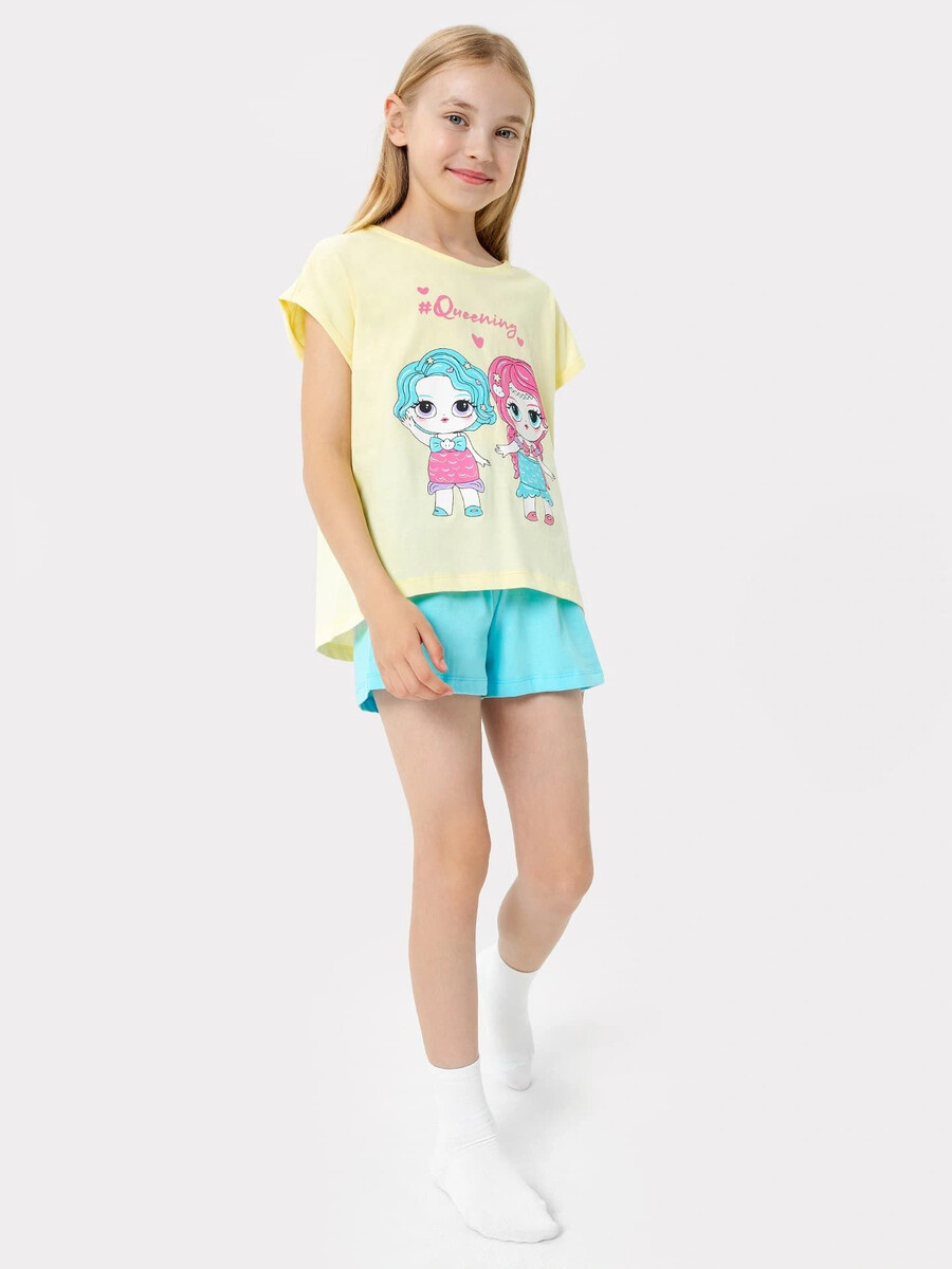Пижама для девочек (футболка, шорты) Mark Formelle, цвет голубой 07634027 - фото 1