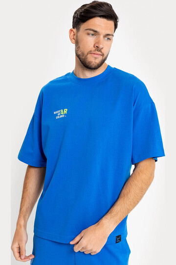 Хлопковая футболка оверсайз синяя с надп