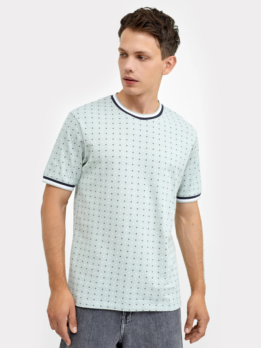 Хлопковая футболка мятного цвета с геометрическими фигурами хлопковая рубашка в полоску для мальчиков