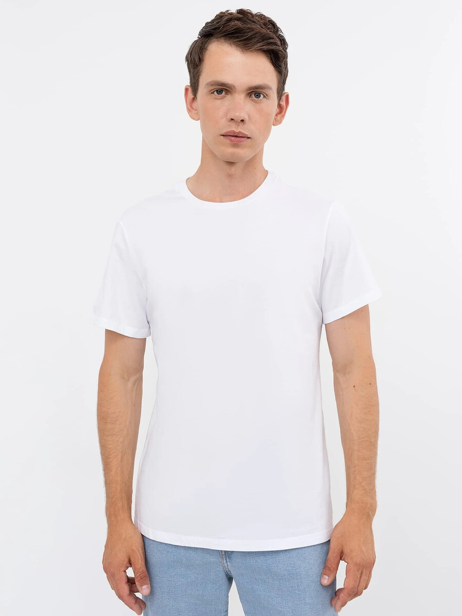 Прямая однотонная футболка белого цвета из хлопка Mark Formelle