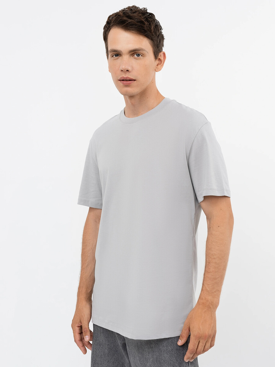 Прямая свободная футболка из хлопка серого цвета Mark Formelle