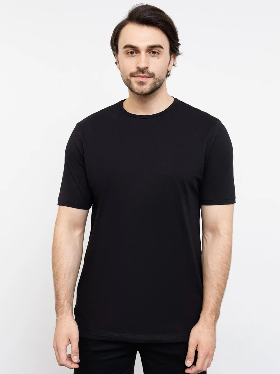 Хлопковая однотонная футболка Mark Formelle, цвет черный 07634170 - фото 1