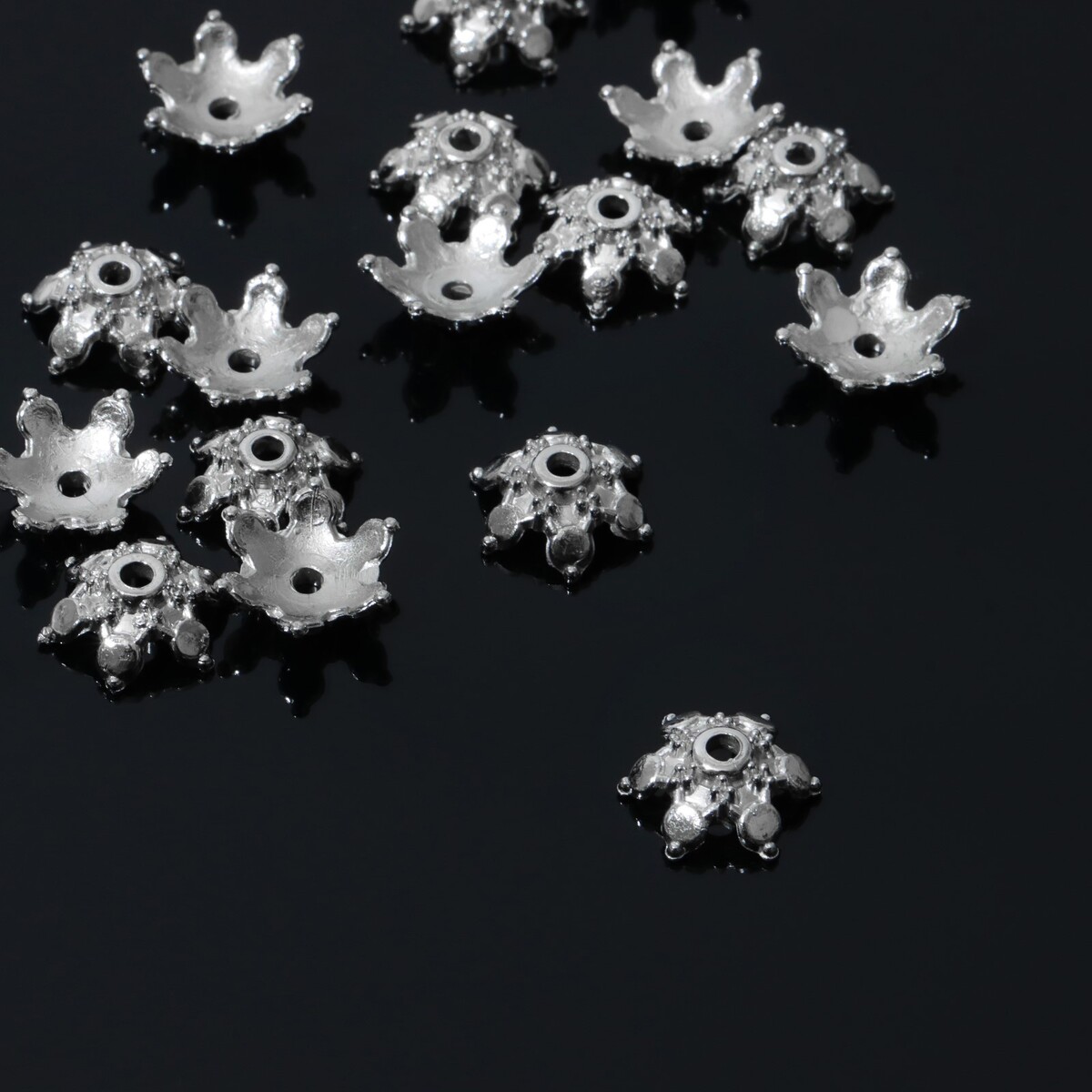 Шапочки для бусин 1,2×1,2×0,6 см, (набор 100 шт.), цвет серебро