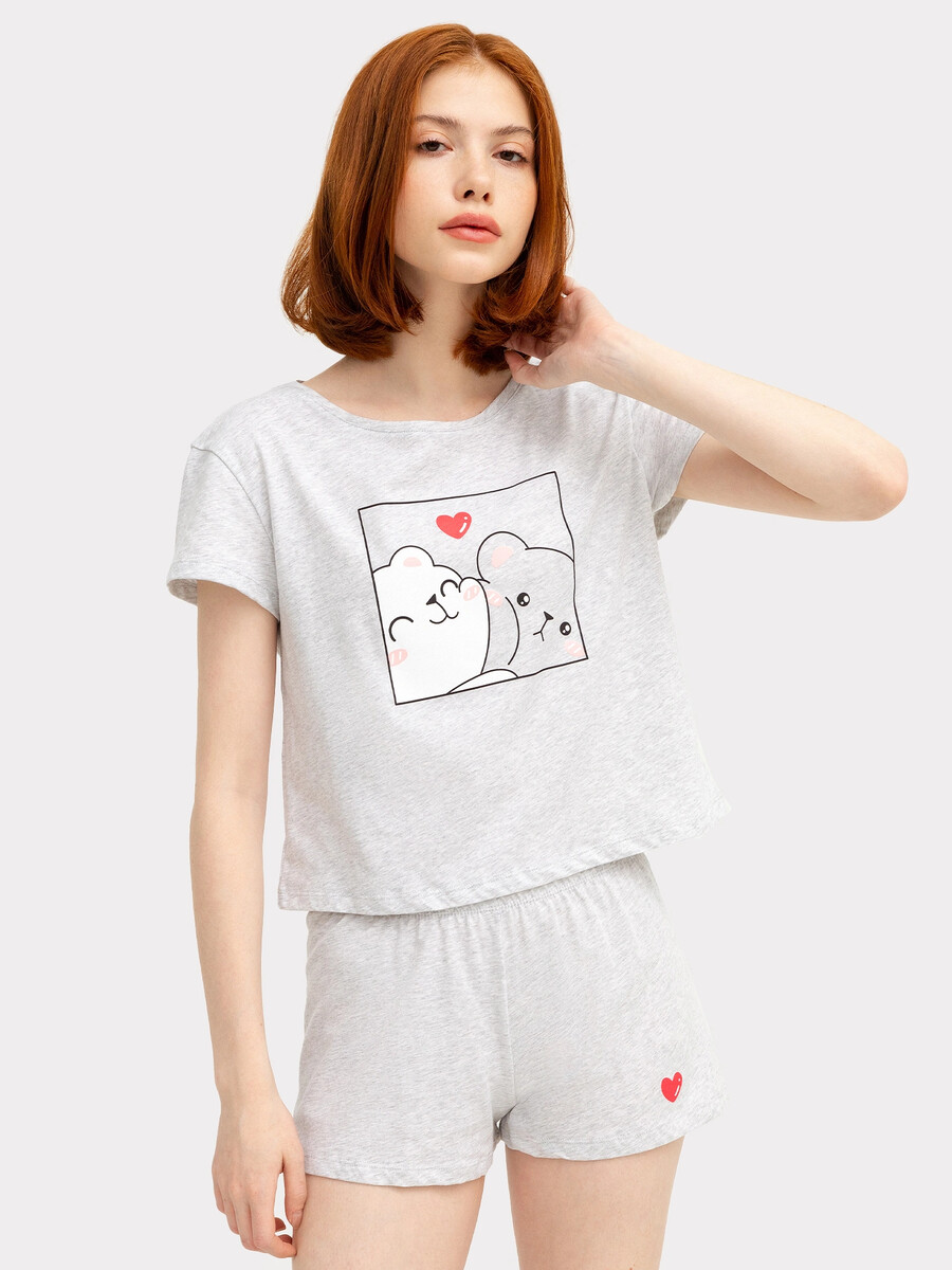 Комплект женский (футболка, шорты) Mark Formelle, цвет серый 07733971 - фото 2