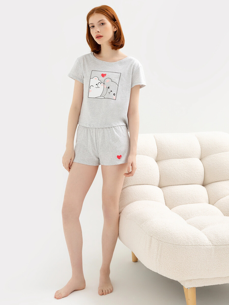 Комплект женский (футболка, шорты) Mark Formelle, цвет серый 07733971 - фото 1