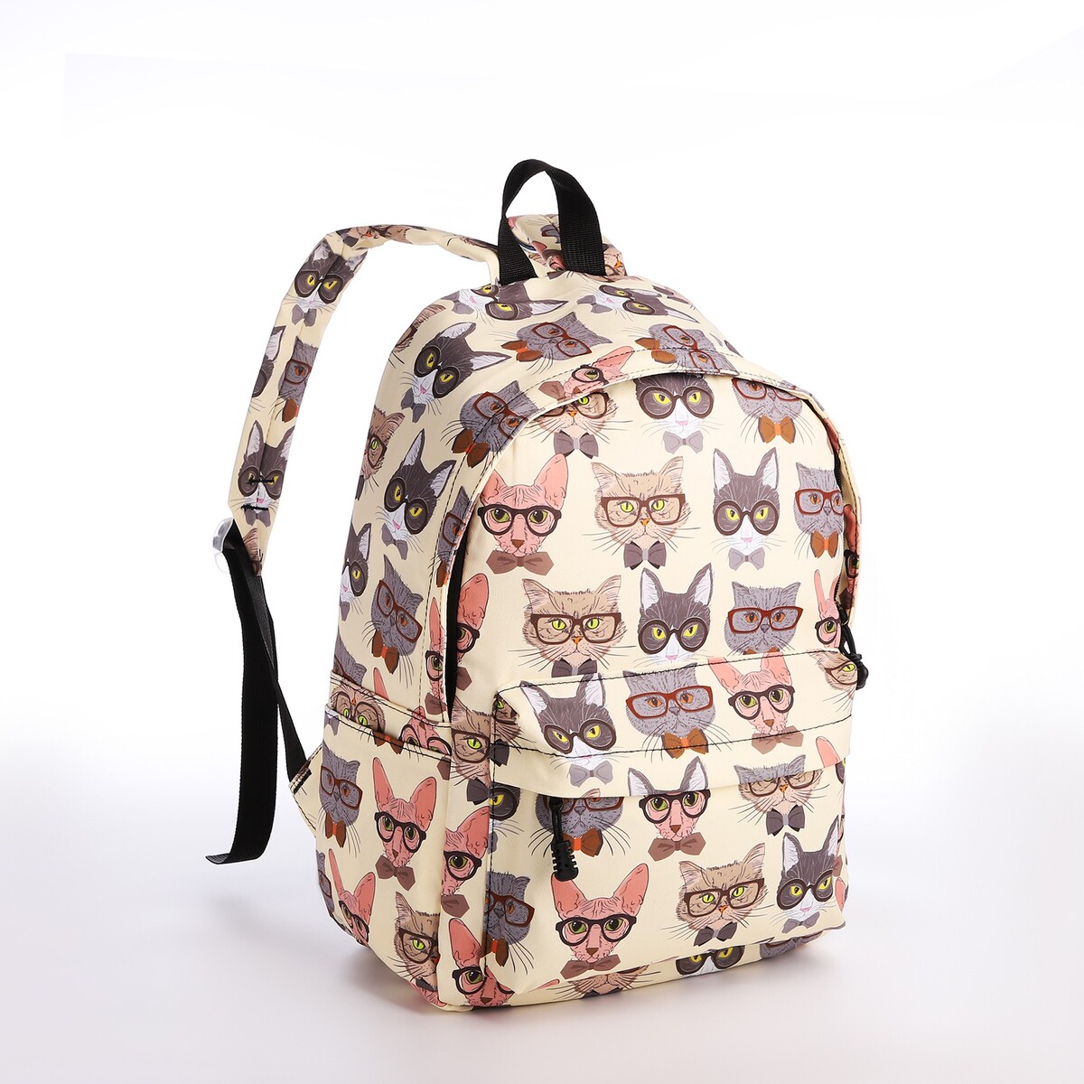 Рюкзак школьный из текстиля на молнии, 4 кармана, кошелек, цвет бежевый рюкзак на молнии 3 наружных кармана бежевый
