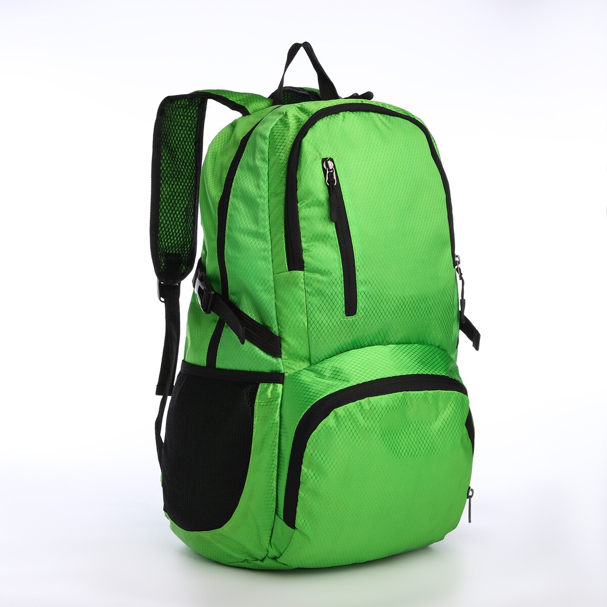 Рюкзак складной на молнии из текстиля, 5 карманов, цвет зеленый рюкзак складной турист 25 л 28 16 45 отд на молнии 2 н к 2 б к водонепрониц оранжевый 10189