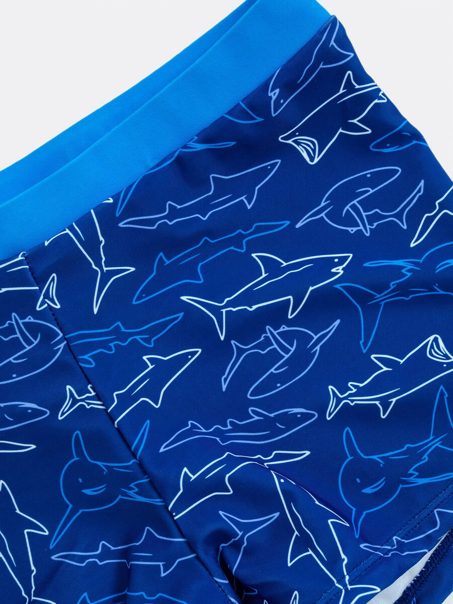 фото Плавки-боксеры для мальчиков синие с акулами mark formelle