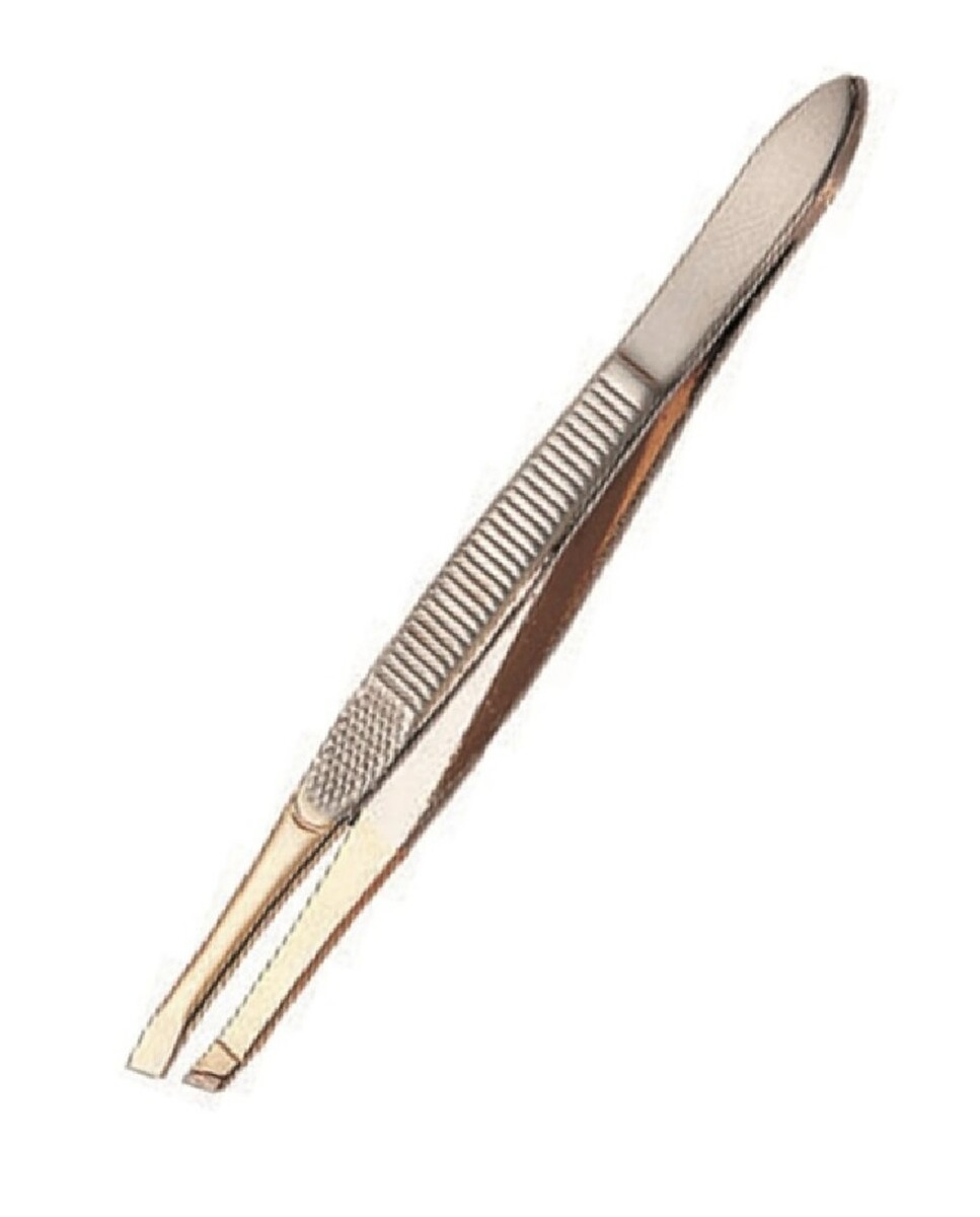 Пинцет косметологический для бровей длина 8 см, со скошенными кончиками золотой 103-011 косметологический набор 4 предмета в пластиковом футляре 11 5 см серебристый