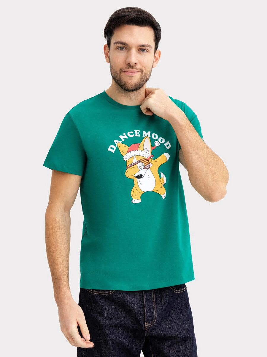 Футболка мужская зеленая с печатью футболка мужская базовая в оттенке морской волны