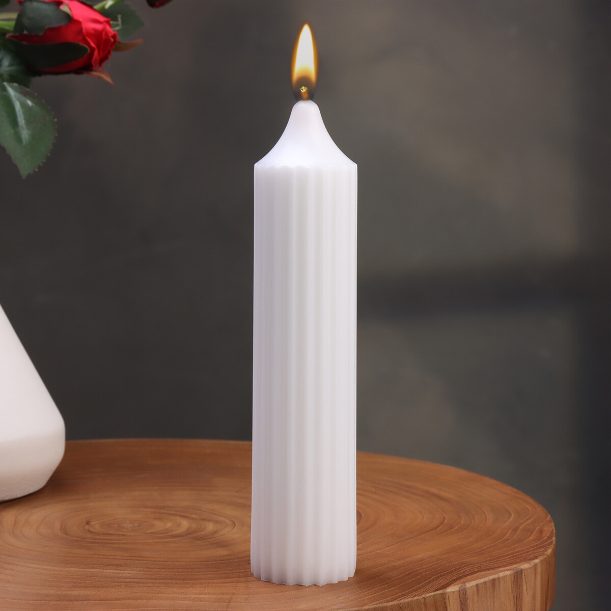 Свеча-цилиндр с ребрами, 3,5х15см., белая свеча цилиндр 5х15 см белая