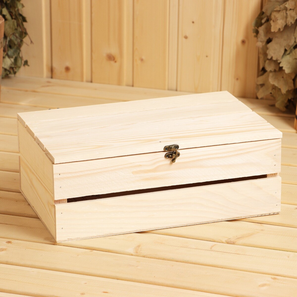 Ящик деревянный 35×23×14 см подарочный с реечной крышкой, с замком ящик подарочный деревянный