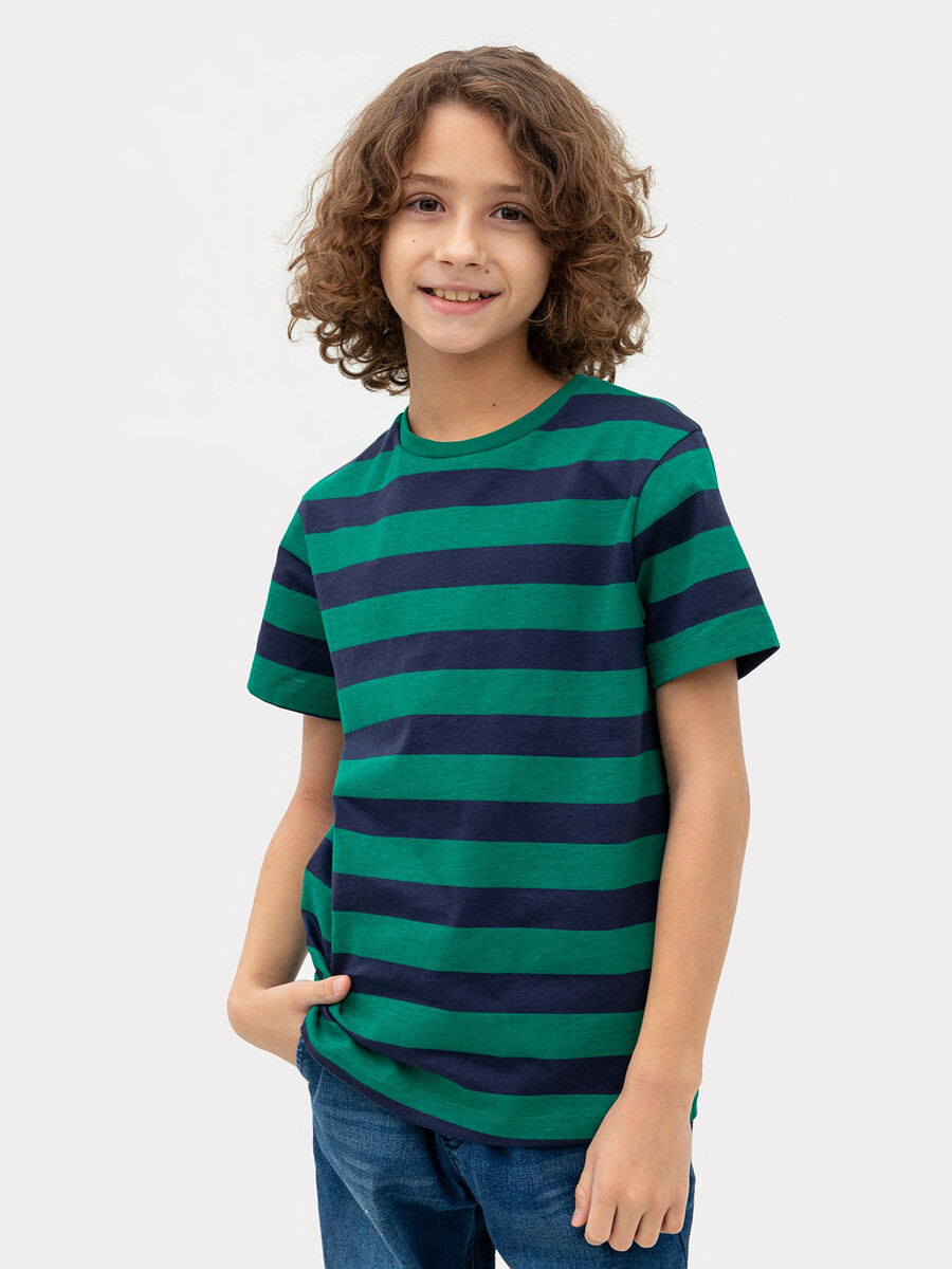 Футболка для мальчиков в сине-зеленую полоску футболка для мальчиков зеленая с текстом принтом