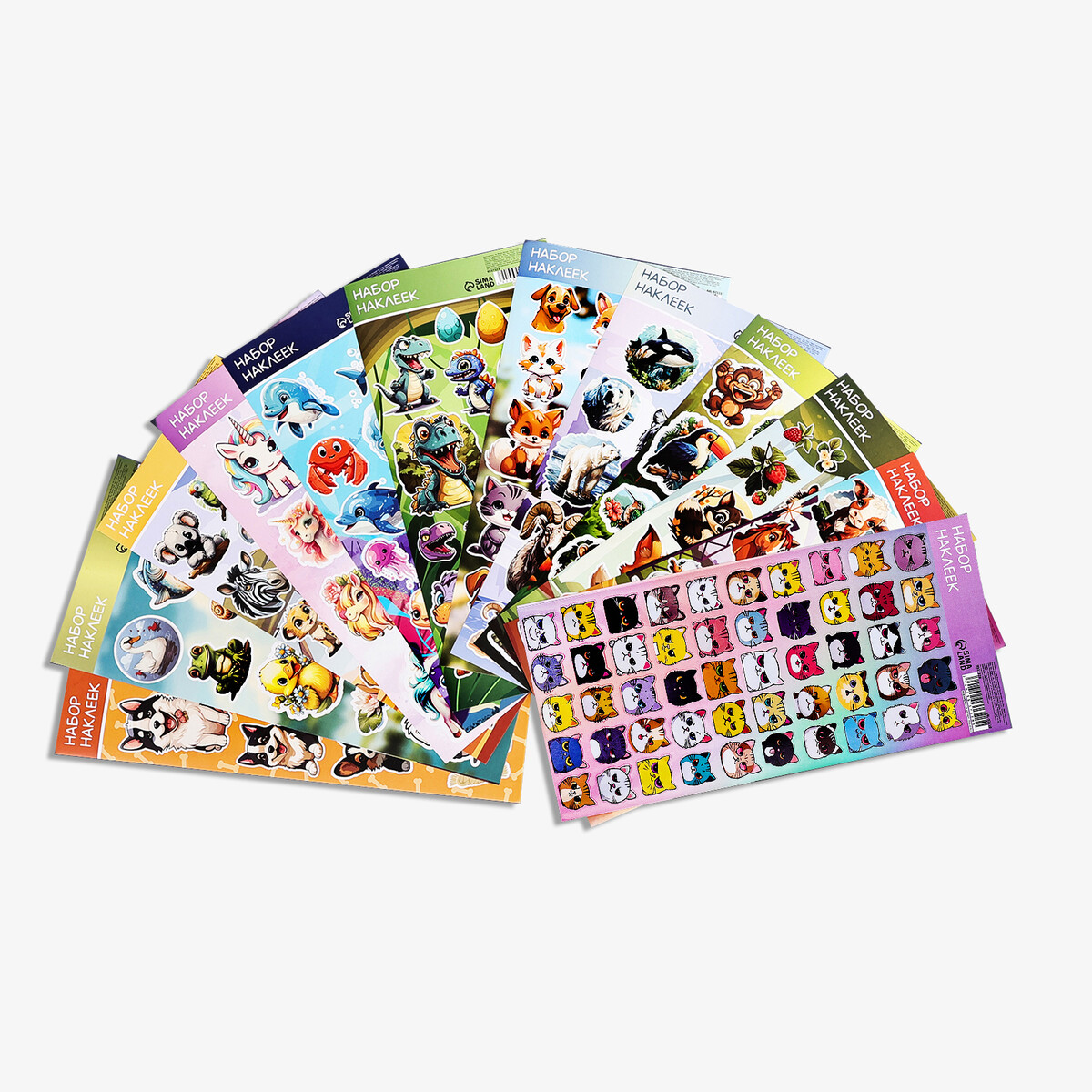 Набор детских наклеек бумажных 10 х 22 см, 12 карточек, 219 наклеек детские истории взрослого человека