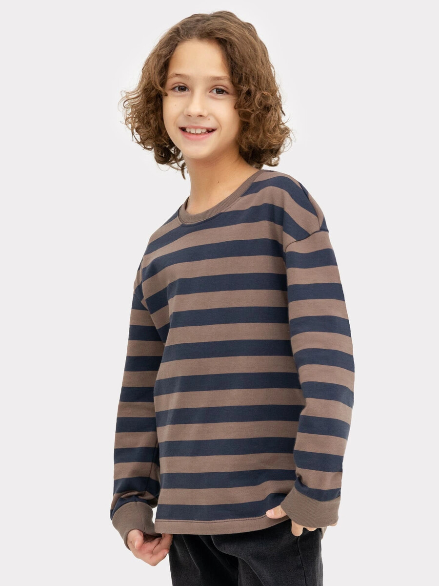 фото Лонгслив для мальчика в серо-коричневую полоску mark formelle