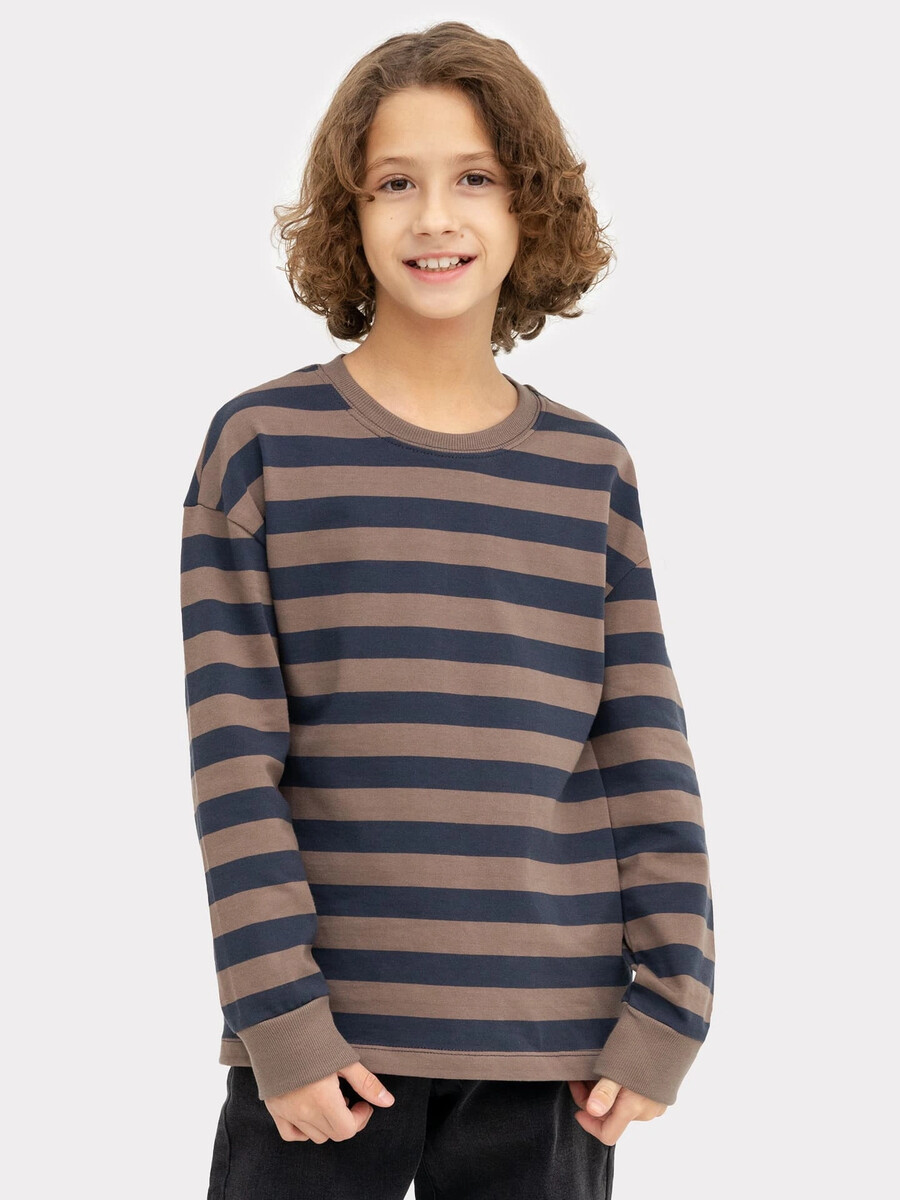 фото Лонгслив для мальчика в серо-коричневую полоску mark formelle