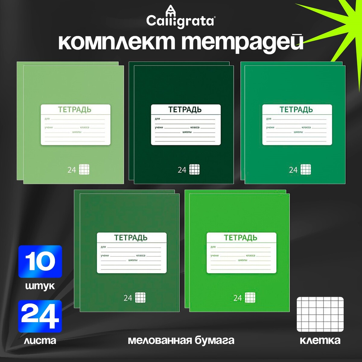 

Комплект тетрадей из 10 штук, 24 листа в клетку calligrata