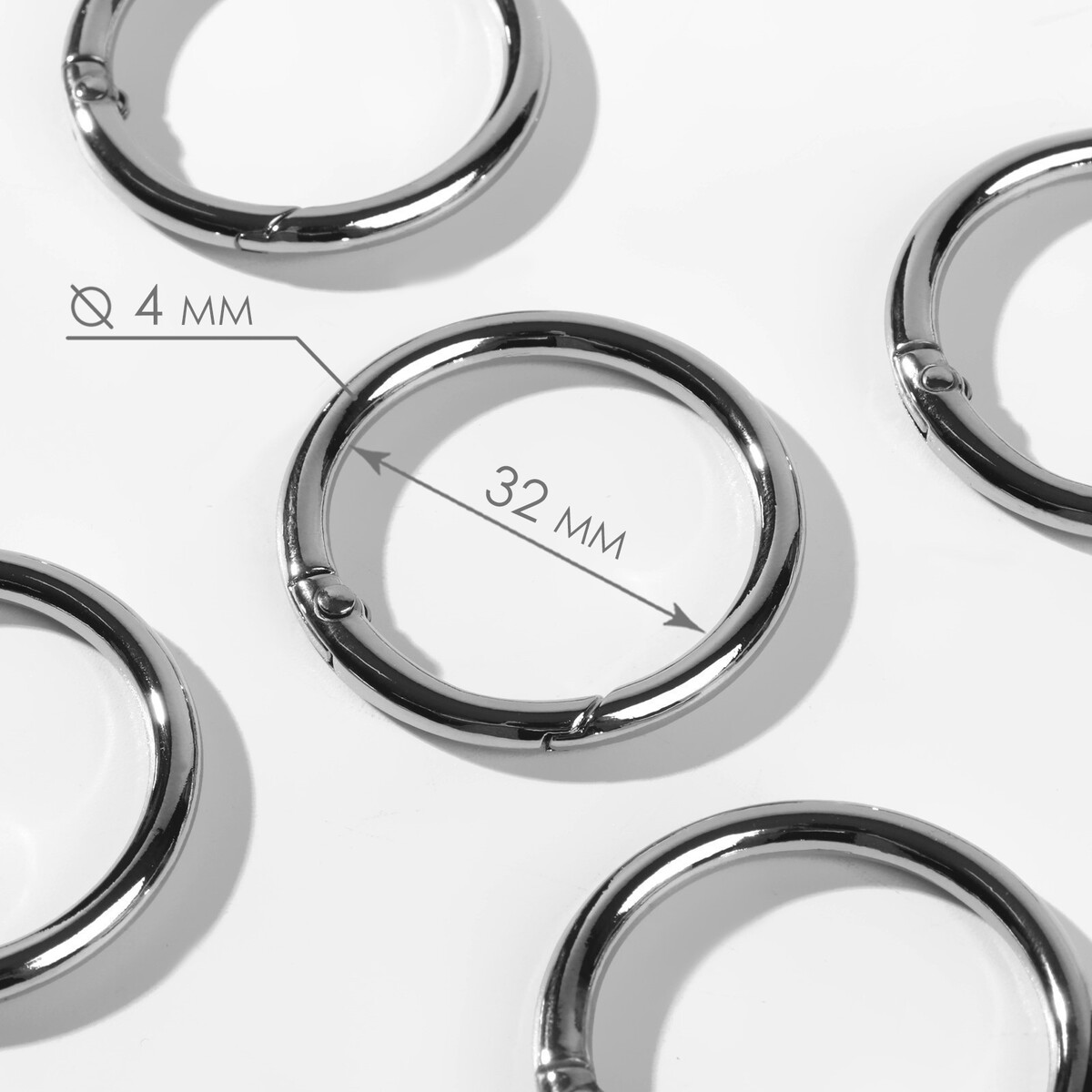 Кольцо-карабин, d = 32/40 мм, толщина - 4 мм, 5 шт, цвет серебряный кольцо карабин плоский d 20 28 мм толщина 4 мм 5 шт серебряный