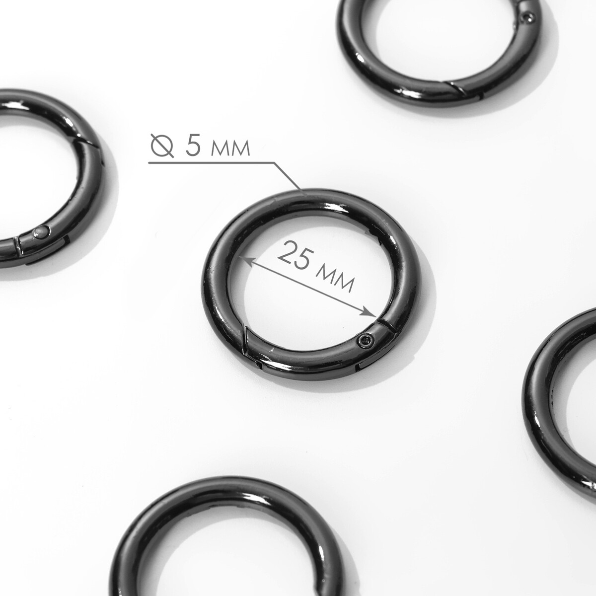 Кольцо-карабин, d = 25/35 мм, толщина - 5 мм, 5 шт, цвет черный никель полукольца для сумок d 25 мм толщина 3 мм 10 шт никель