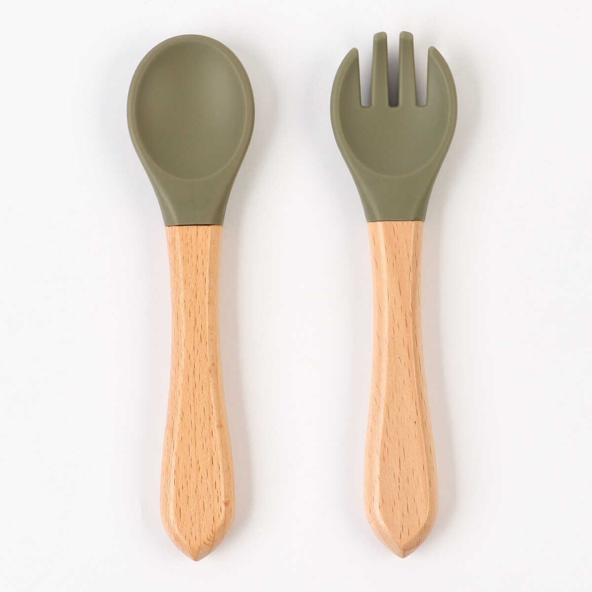 фото Набор детский столовых приборов, вилка и ложка m&amp;b (силикон, бамбук), зеленый mum&baby