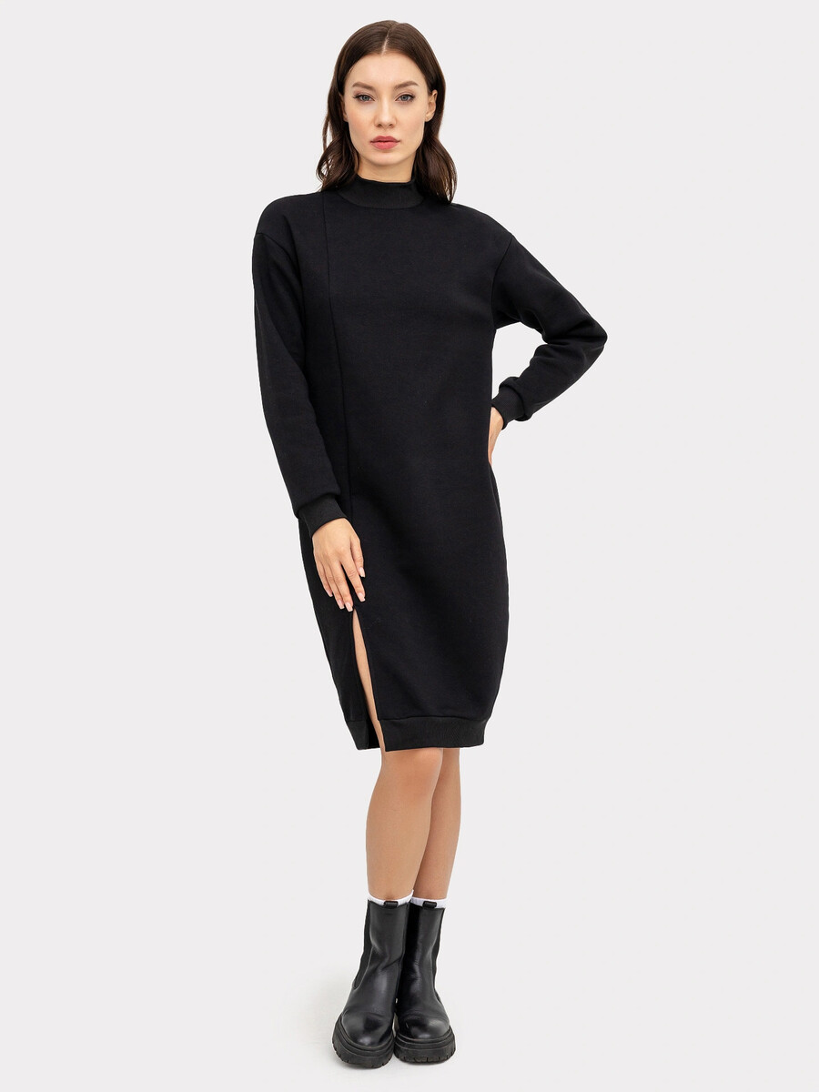 Черное платье женское из футера платье из футера 4 5 коралловый loloclo