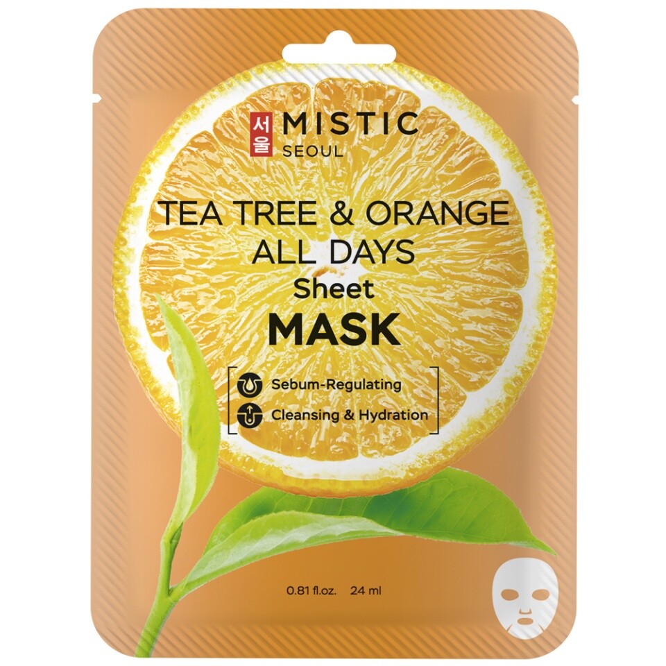 Тканевая маска для лица с экстрактами чайного дерева и апельсина 24мл тканевая маска для лица с экстрактами клубники и кэроба 24мл