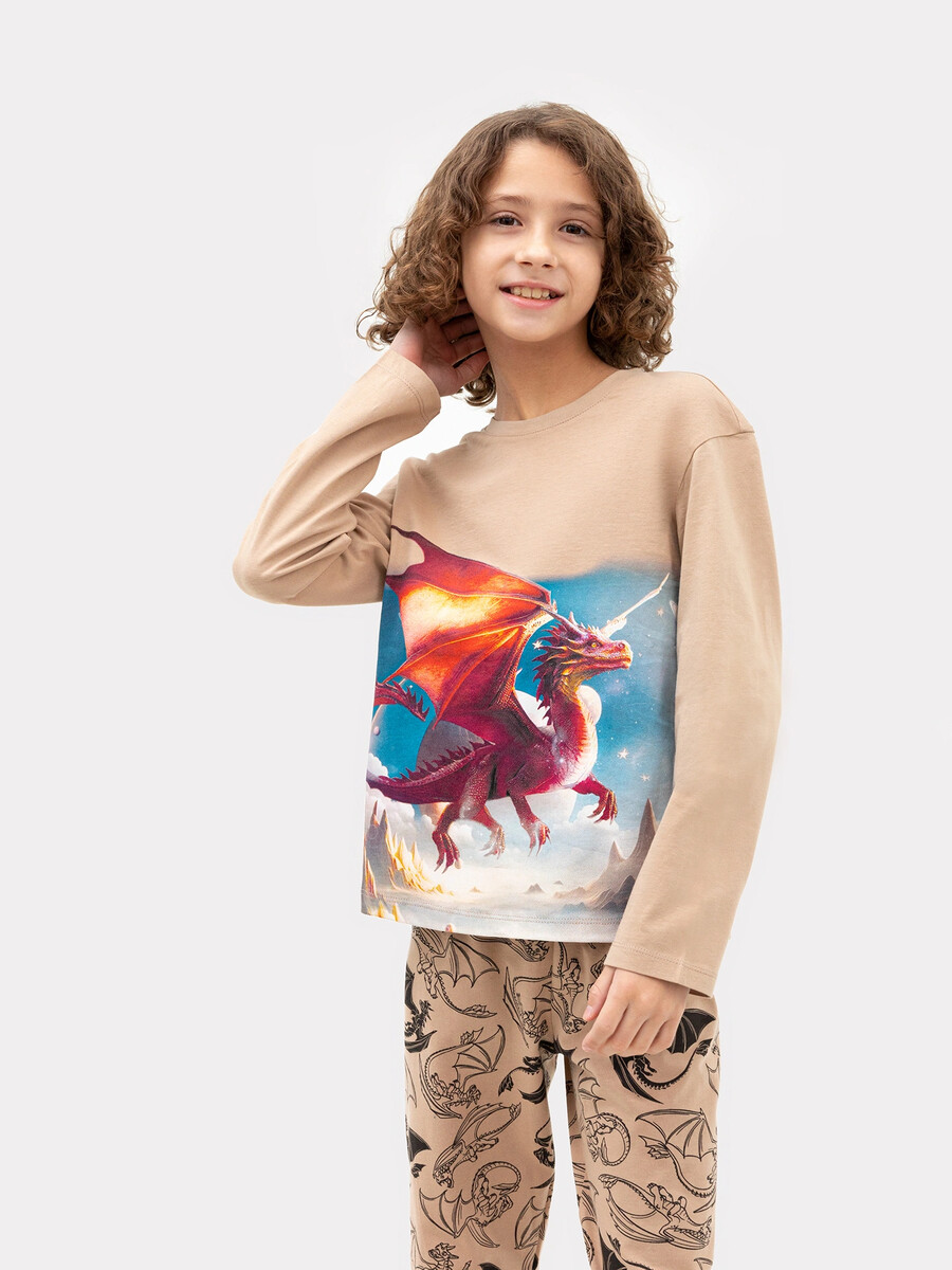 Комплект для мальчиков (джемпер, брюки) Mark Formelle, цвет бежевый +драконы на бежевом 08169060 - фото 4
