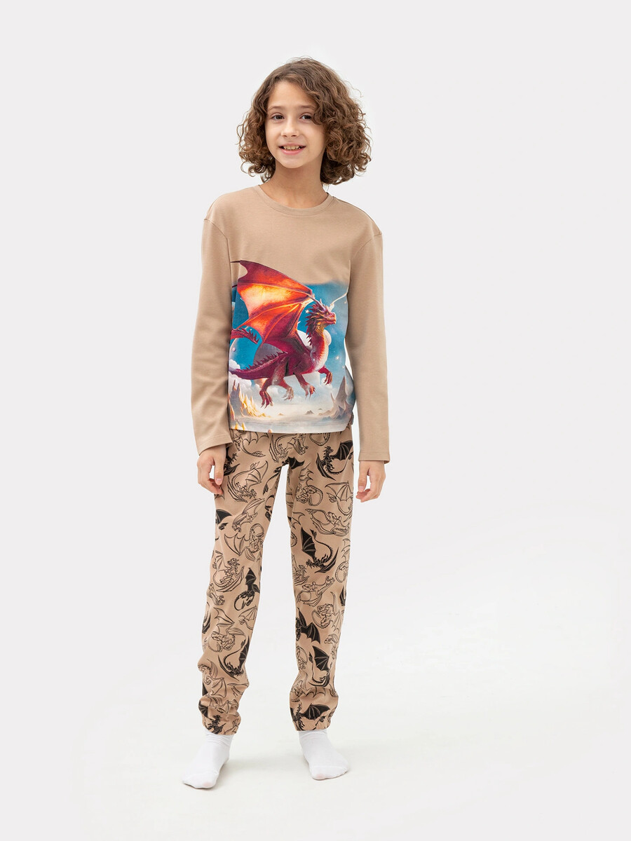 Комплект для мальчиков (джемпер, брюки) Mark Formelle, цвет бежевый +драконы на бежевом 08169060 - фото 1