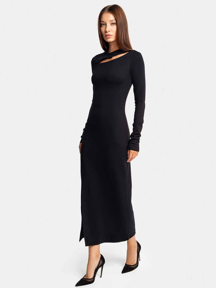 Платье женское макси из вискозы в черном цвете платье макси из трикотажного академика в бежевую елочку