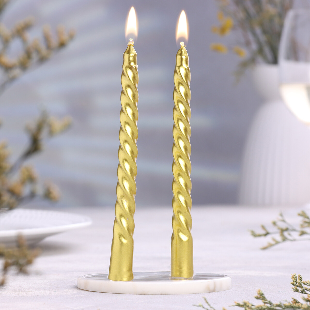 Набор свечей витых, 1,5х 15 см, 2 штуки, золотой металлик набор мини свечей bougies la francaise 13 шт золотой