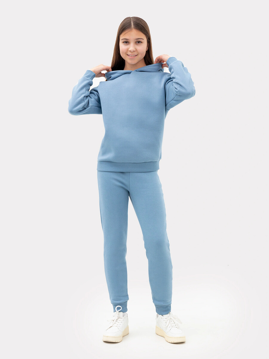 Комплект для девочек (худи, брюки) свободное худи с карманом кенгуру песочного цвета для девочек