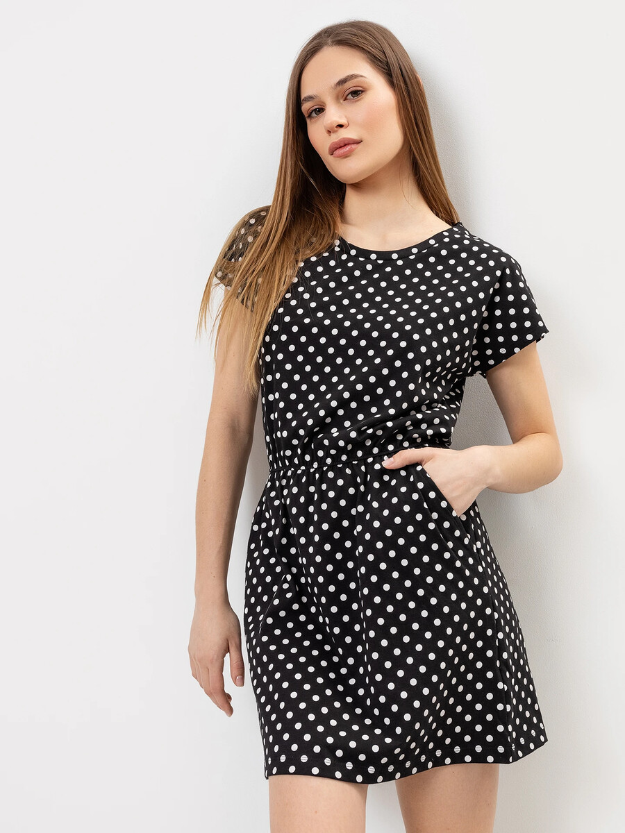 Платье женское домашнее черное в белый горошек Mark Formelle, размер 42, цвет белый горох на черном 08258454 - фото 1