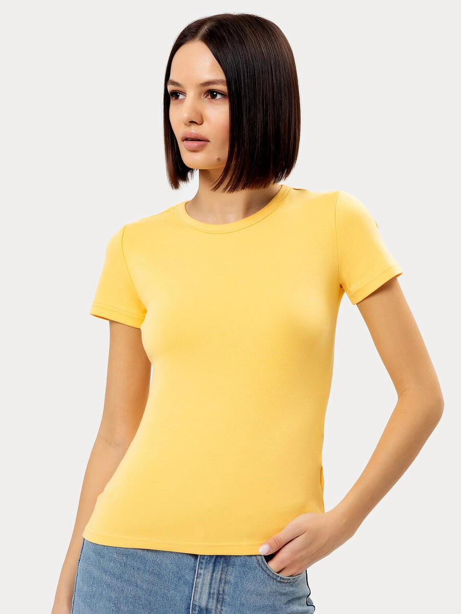 Футболка женская облегающая желтого цвета футболка женская базовая коричневого а