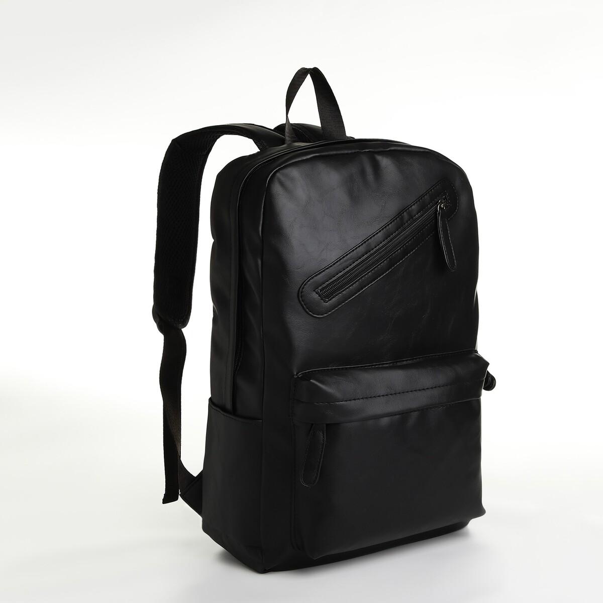 Рюкзак городской из искусственной кожи на молнии, 3 кармана, цвет черный рюкзак городской из текстиля на молнии 4 кармана