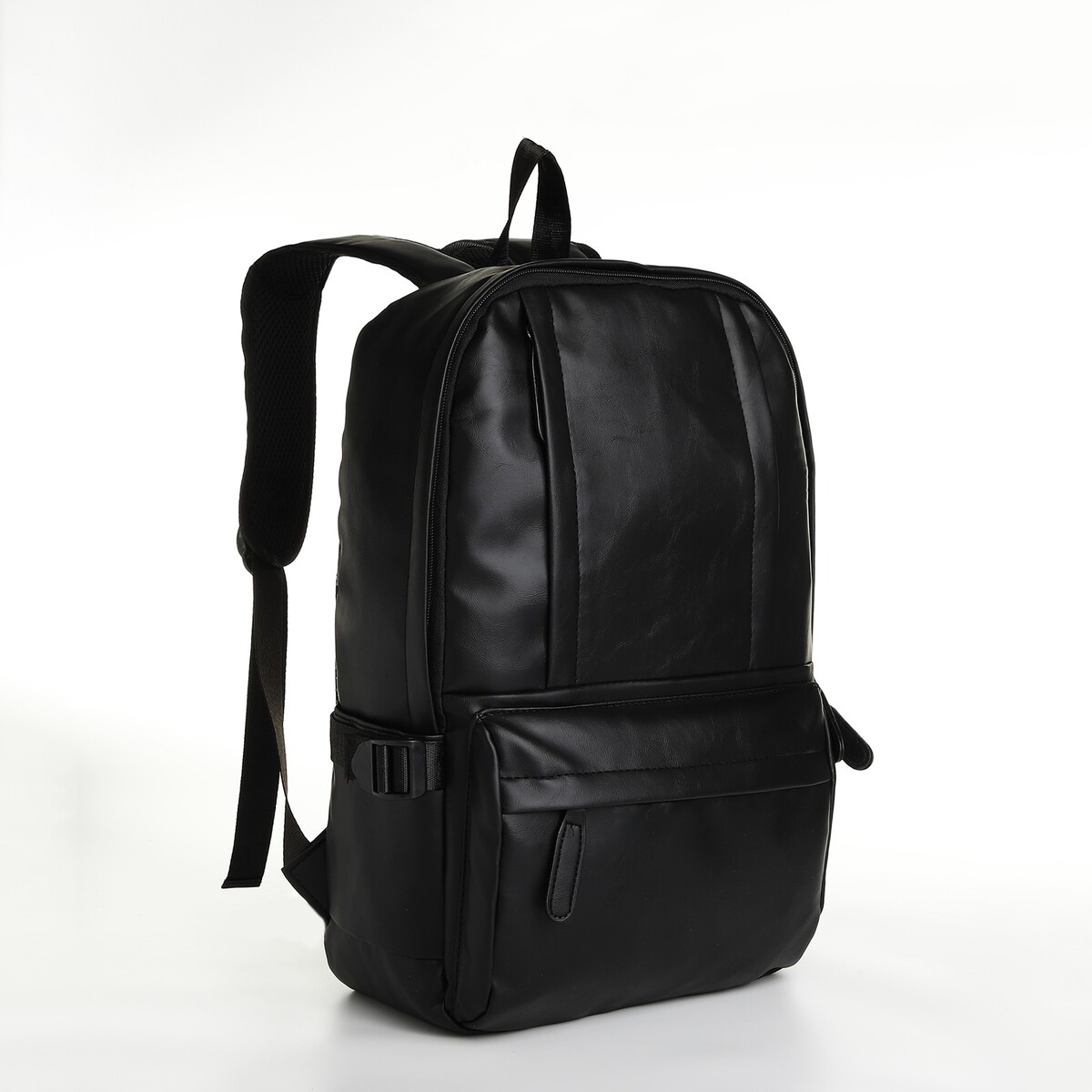 Рюкзак городской из искусственной кожи на молнии, 5 карманов, цвет черный