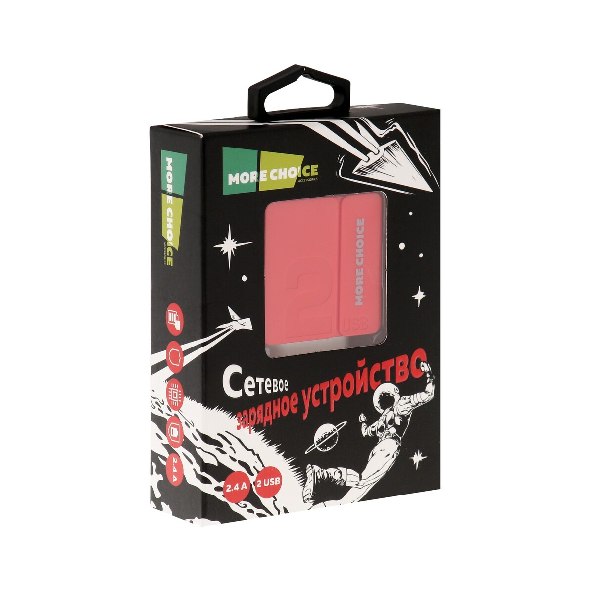 

Сетевое зарядное устройство more choice nc46, 2 usb, 2.4 а, красный