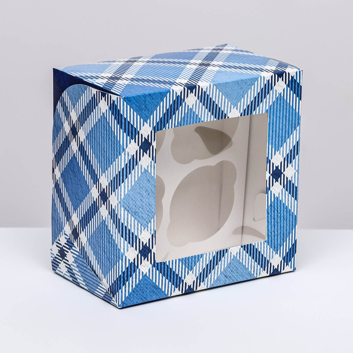 Упаковка на 4 капкейков с окном , UPAK LAND, цвет голубой