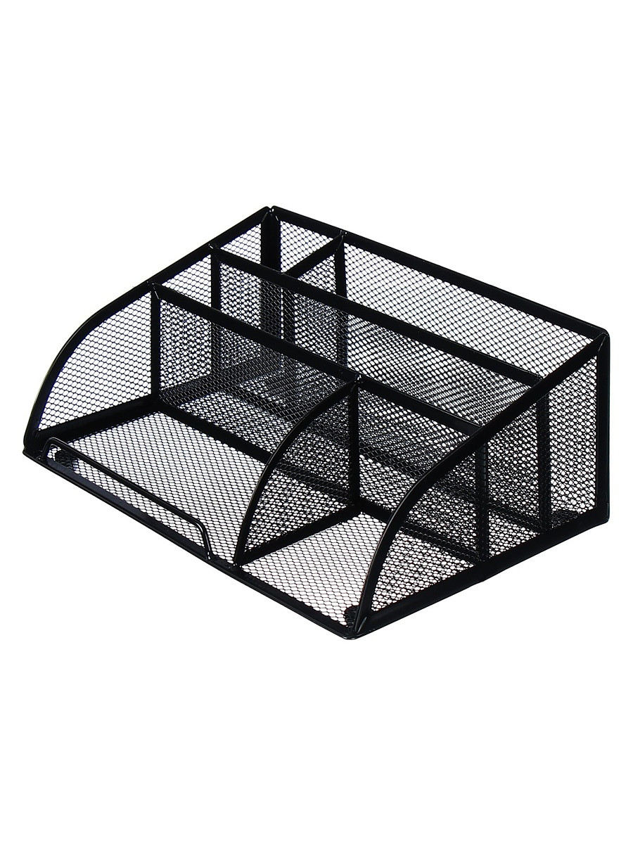 

Подставка для канцелярских принадлежностей, 5 отделений, сетка, металл, черная, Черный