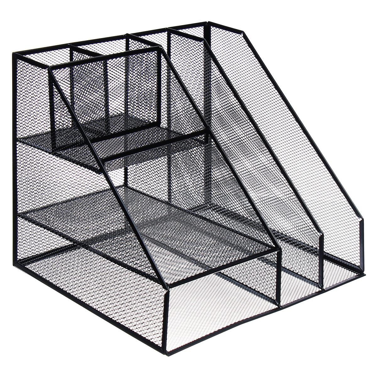 

Подставка для канцелярских принадлежностей, 7 отделений, сетка, металл, черная, Черный