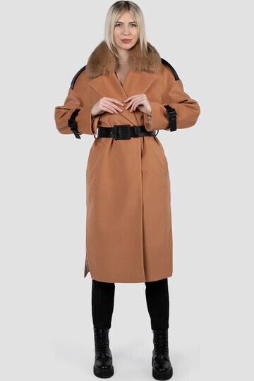 Пальто женское утепленное (пояс)Мех нату